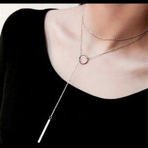 Adjustable Silver Drop Pendant Necklace